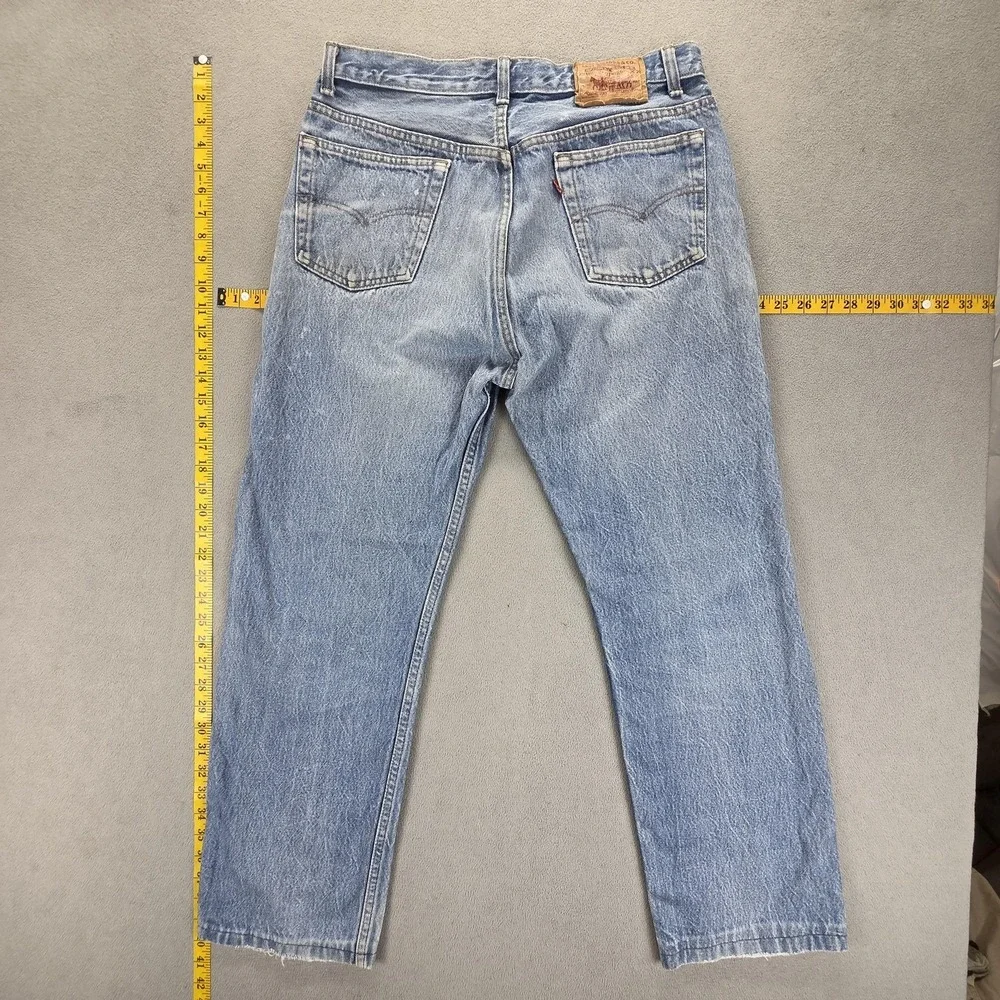 VTG Levis 501 Jeans Mens Blue Light Wash Made In USA Star Patchwork Fits 32x28 - Picture 2 of 16